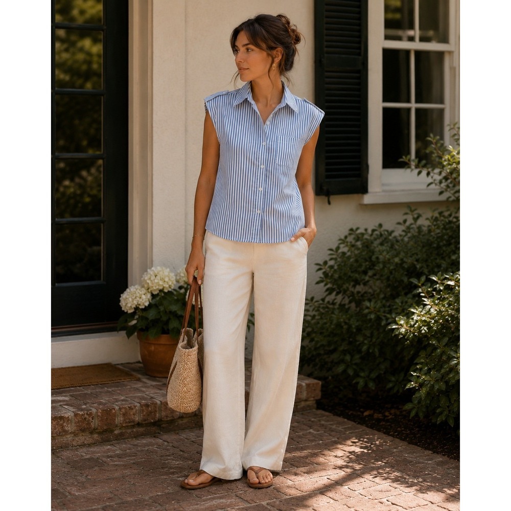 Olive and Oak Shirt‎ Womens XS Blue White Striped Button Down Coastal Preppy